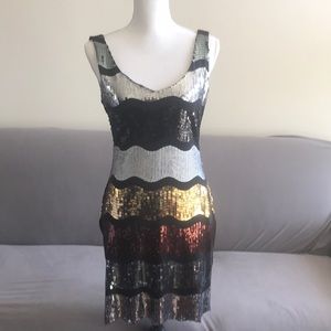 Horizontal Stripe Black Sequin Tank Dress